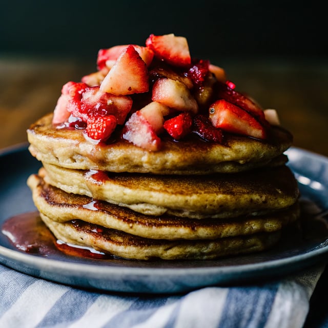 Whole Wheat Pancakes with Strawberry Rhubarb Compote