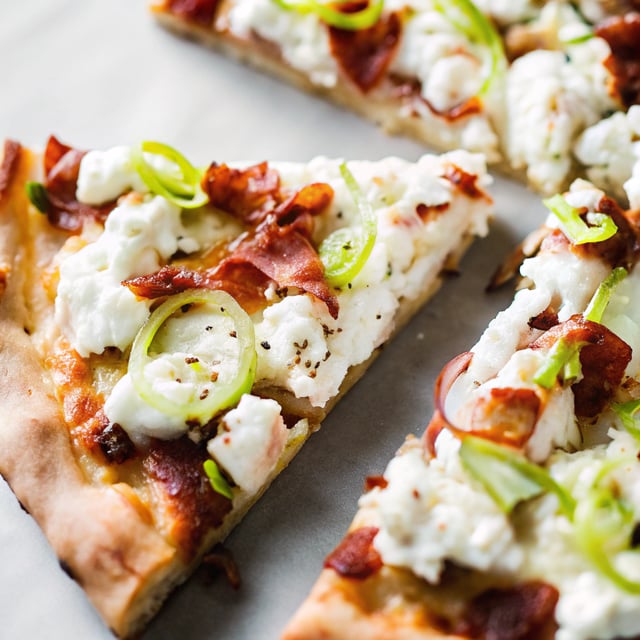 Bacon Goat Cheese and Leek Pizza
