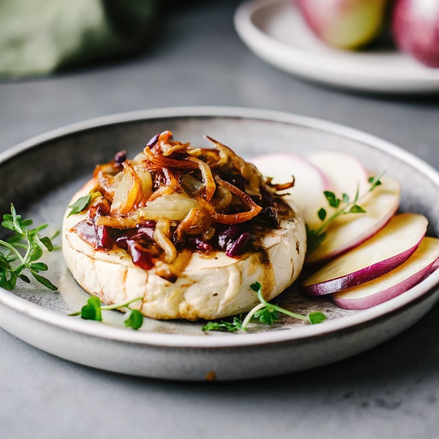 Baked Brie with Fig Jam and Caramelized Onions
