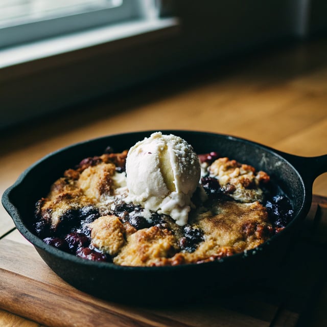 Blueberry Skillet Cobbler with Ice Cream