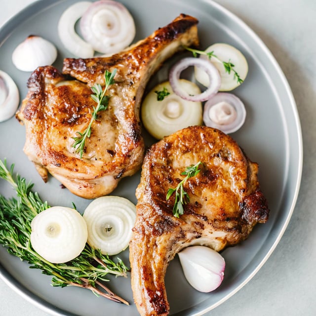 Butter Basted Pork Chops with Onions and Herbs