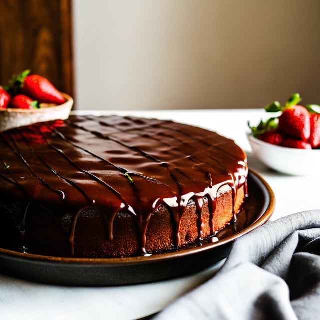 Caramel Drenched Flourless Chocolate Cake