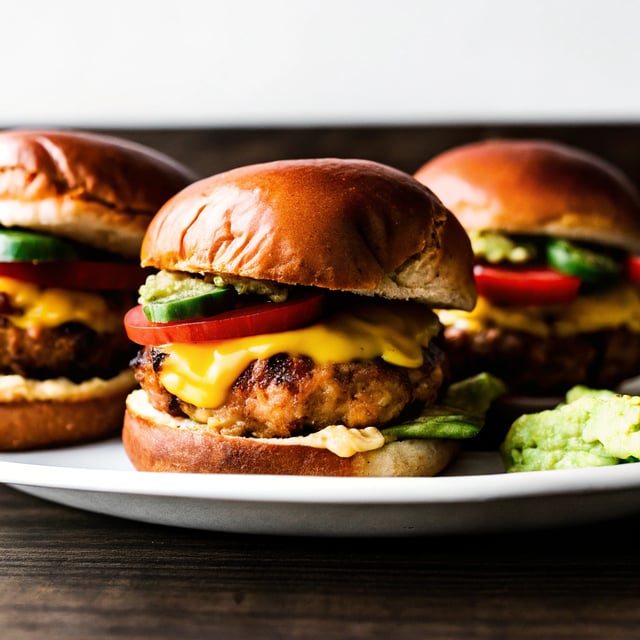 Cheddar Jalapeno Chicken Burgers with Guacamole
