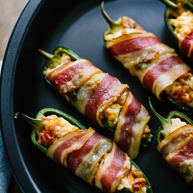 Cheesy Chorizo Stuffed Bacon Wrapped Jalapeños