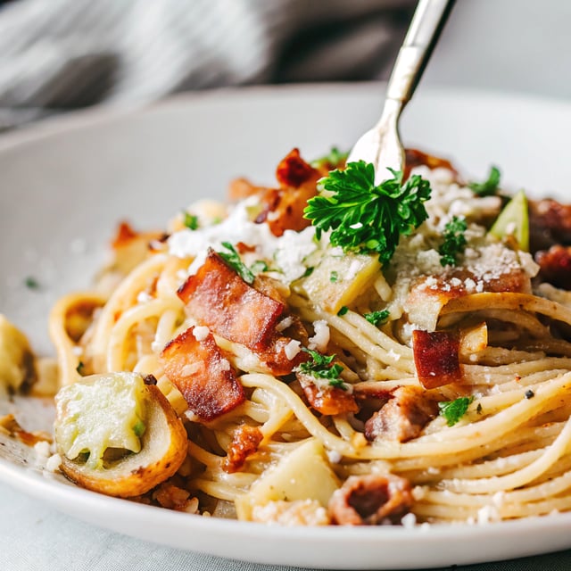 Creamy Artichoke and Bacon Bucatini