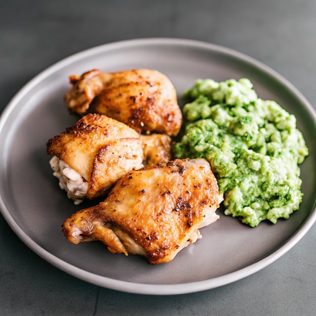 Crispy Chicken Thighs with Smashed Peas