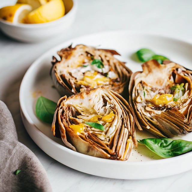 Grilled Artichokes with Lemon Basil Vinaigrette