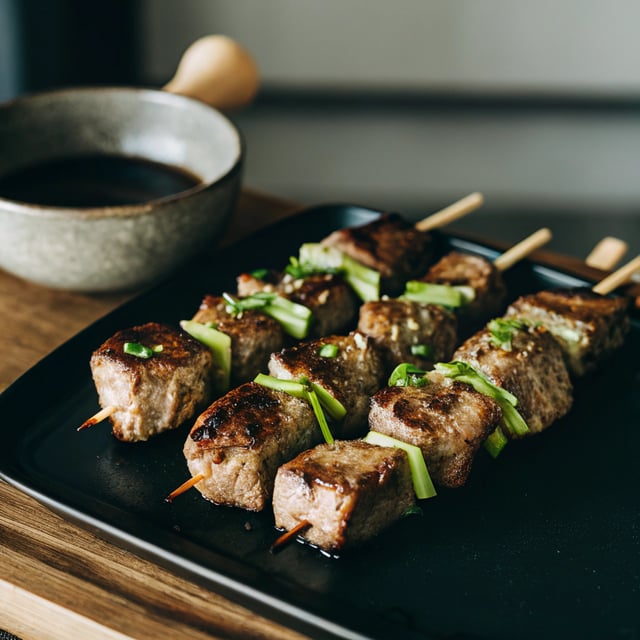Grilled Steak Skewers with Scallion Sauce