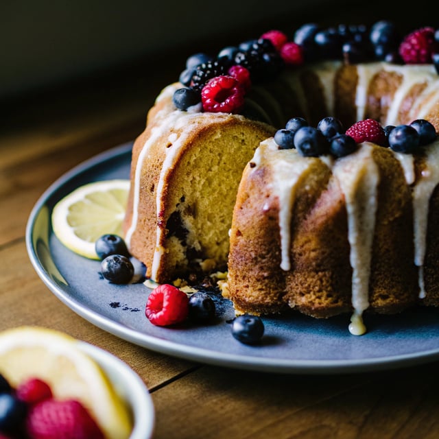 Mixed Berry Lemon Drenched Cake