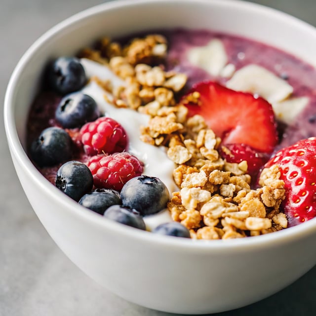 Mixed Berry Smoothie Bowls with French Vanilla Almond Granola