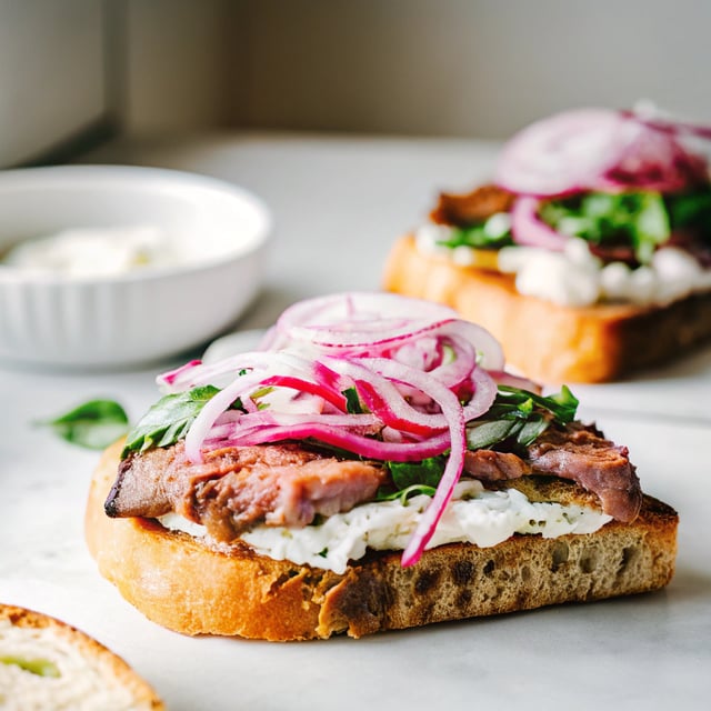 Open Face Steak Sandwich with Chimi Labneh