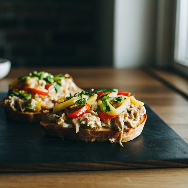Open Faced Bell Pepper and Scallion Tuna Melt