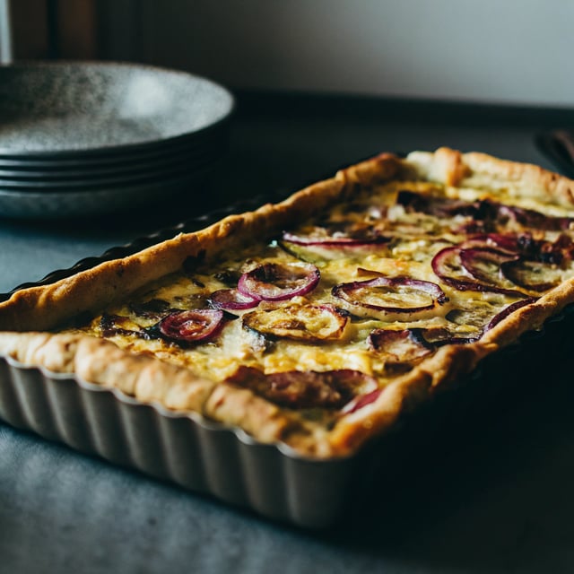 Puff Pastry Quiche Recipe with Confit Shallots and Bacon