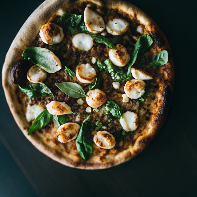 Roasted Garlic Goat Cheese Pizza with Basil Vinaigrette