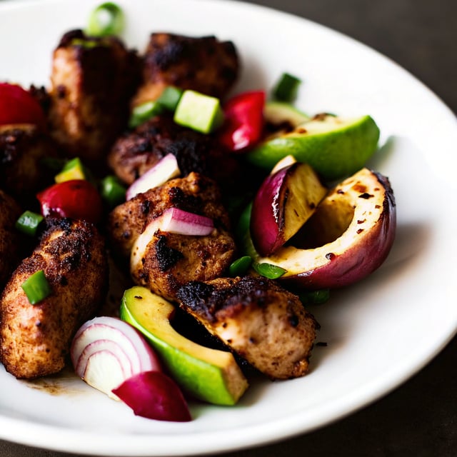 Spice Grilled Chicken with Charred Avocado, Scallion, And Onion