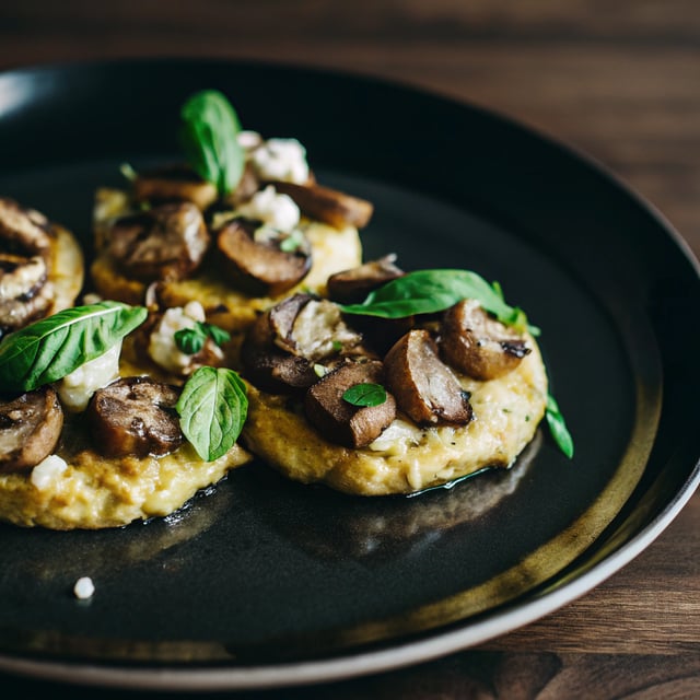 Spring Mushroom Polenta with Basil Vinaigrette