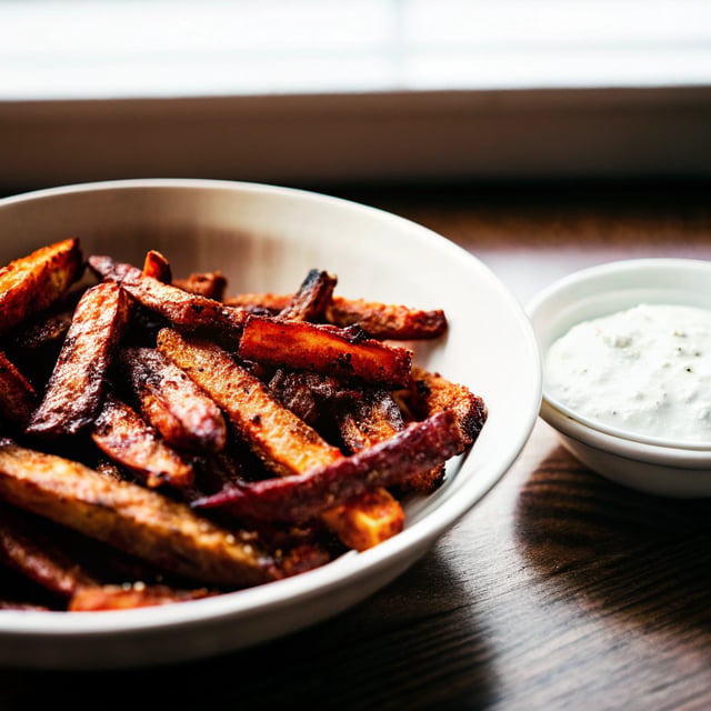 Sumac Fries with Garlic Feta Labneh