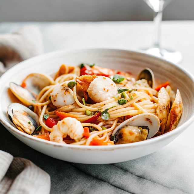 Summer Seafood Pasta with White Wine Sauce
