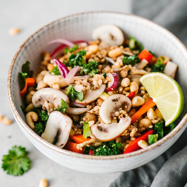 Vegetarian Mushroom Kale Larb Bowls