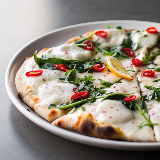 White Pizza with Spinach, Red Chili and Lemon