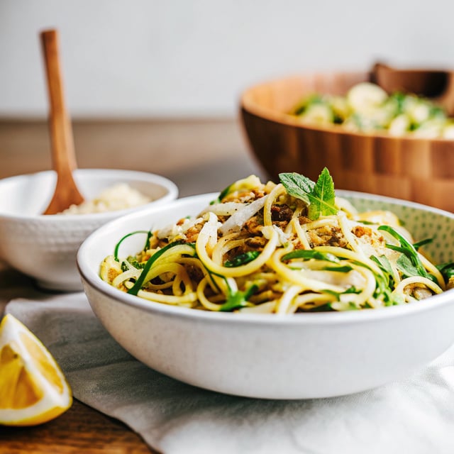 Zucchini Noodles with Parmesan, Mint and Lemon Vinaigrette